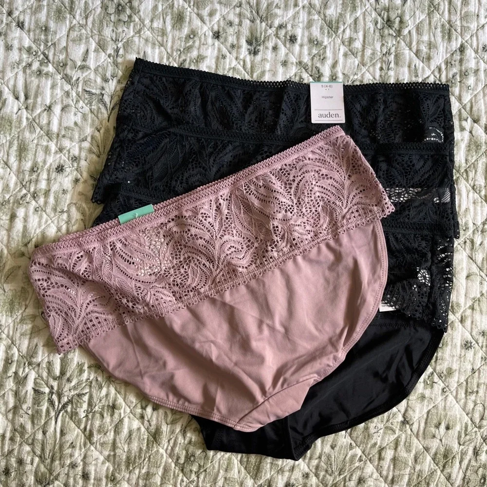 Auden Women 4 Pack Lace Hipster Panties Black Mauve Size Small 4-6 NEW